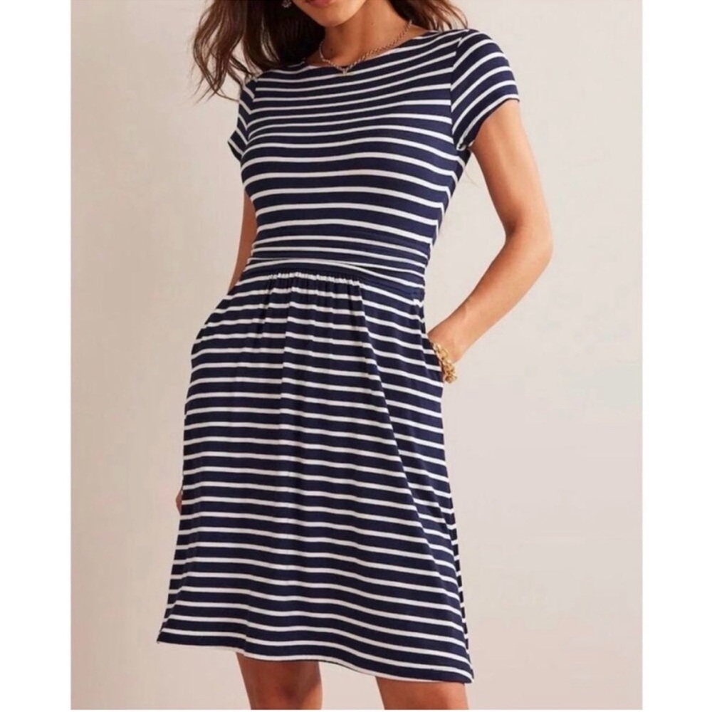 Boden Amelie Striped Jersey Dress Navy White Nautical JO326 size 4